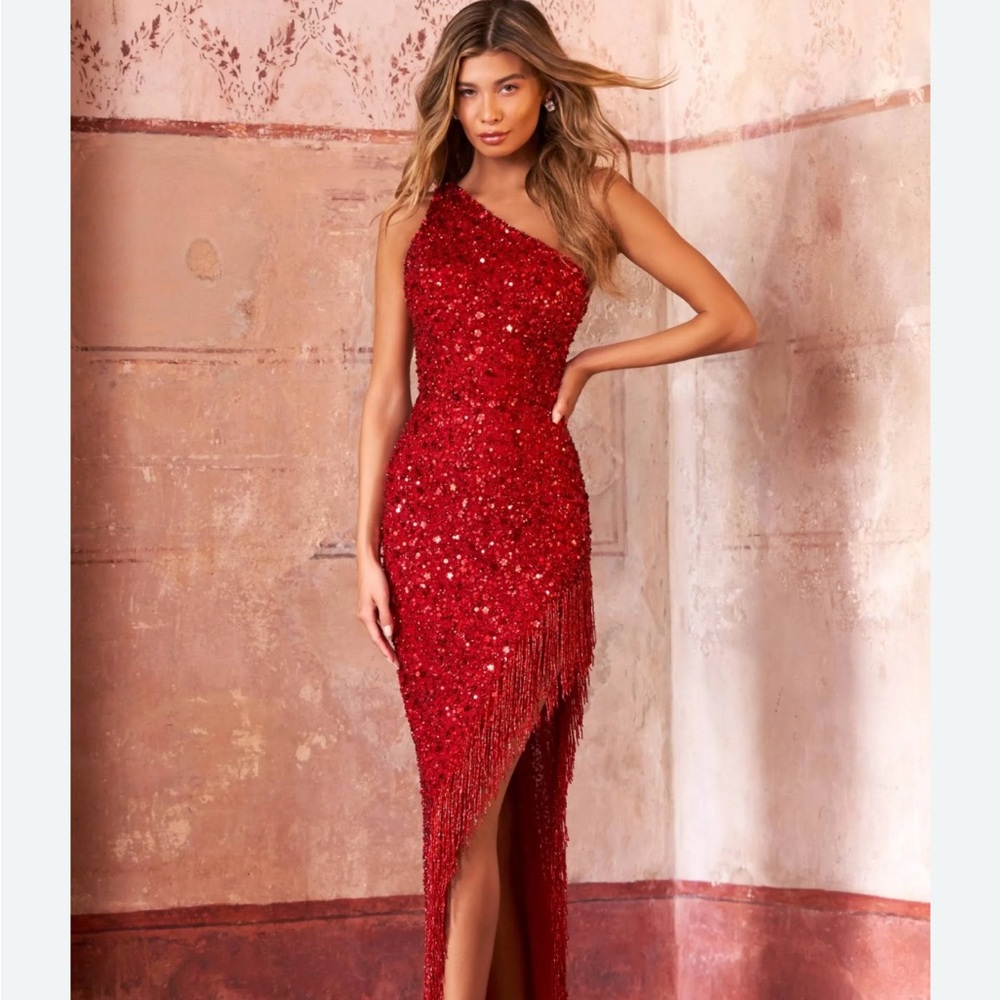 Sherri Hill, ruby red dress. No alterations were done. Purchased in Nashville.
